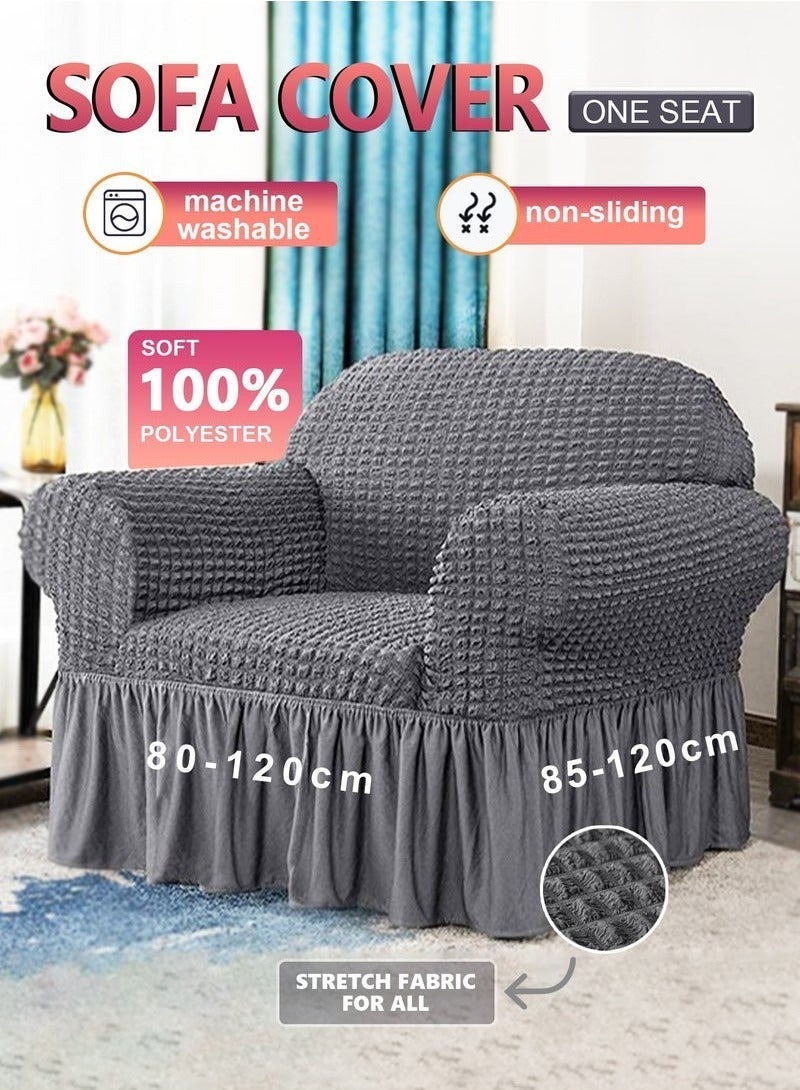 Beauenty Armchair Cover Dark Grey Armchair Slipcover 1 Piece Easy Fitted Sofa Couch Covers Universal High Stretchable Durable Furniture Protector with Skirt Country Style (1 Seater Dark Gray) - Image 2